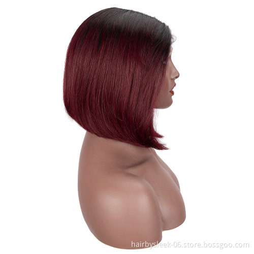 Popular color 10 inches Short Bob  With Middle Part  Brazilian Straight Hair Lace Front Wig Human Hair Wigs For Black Women